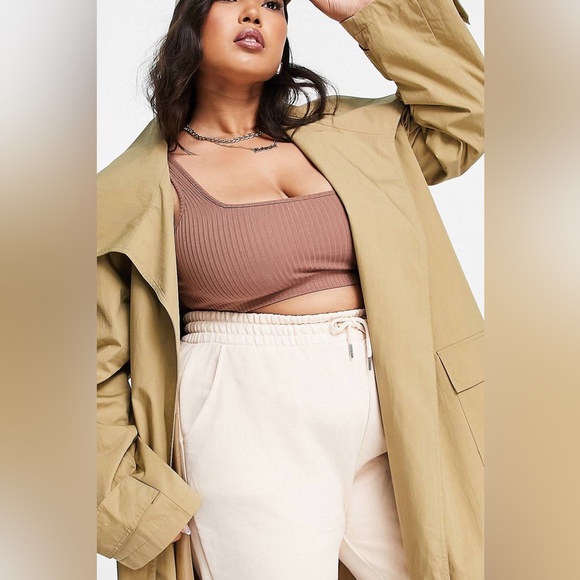 ASOS DESIGN Curve collared luxe trench coat in stone- Size 18 & 22 plus - Picture 3 of 4